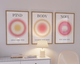 Positive Aura Posters Set of 3, Print Set Energy, Positive Aura Print Set, Aura Poster Set, Mind Body Soul, Grainy Gradient, Digital Print