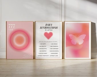 Pink Aura Poster Set, Pink Poster Set, Motivational Poster,Positive Affirmations, Retro Poster, Aura Wall Art,DIGITAL DOWNLOAD