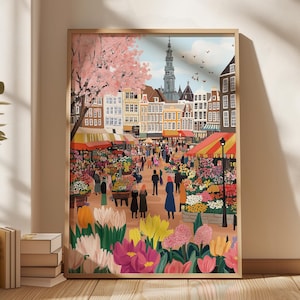 Blumenmarkt Amsterdam Aquarell Malerei,Amsterdam Wandkunst,Amsterdam Grachten Druck, Niederlande Reise Poster, Stadt Poster,Geburtstagsgeschenk