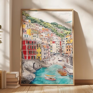 Cinque Terre Print, Italy Wall Art, Cinque Terre Landscape, Italian Riviera, Italy Art, Cinque Terre Painting, Housewarming Gift