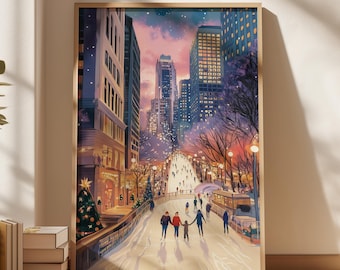 Christmas New York City Print,Christmas Printable Wall Art,Cute Winter Village Printable,Christmas Decor, Cozy Season Print,Digital Download