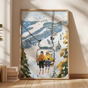 Impression photo de remontées mécaniques, noir et blanc, décoration d'intérieur de ski, affiche d'après-ski, impression de ski, téléchargement numérique, impression de ski antique, ski rétro