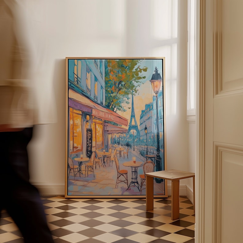 Vintage Oil Painting Streets of Paris Night | Vintage Paris Print | Street Cafe At Night | Printable Oil Painting | Charming Cafe Paris