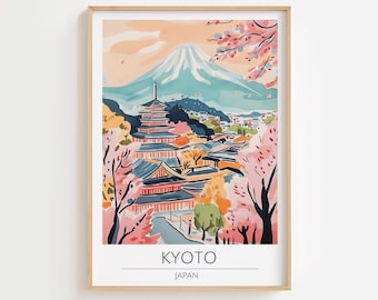 Impresión de Kioto, Arte mural japonés, Impresión artística japonesa, Paisaje urbano de Kioto, Impresión de acuarela, Pintura japonesa, Arte mural de primavera, Arte japonés, Regalo de viaje
