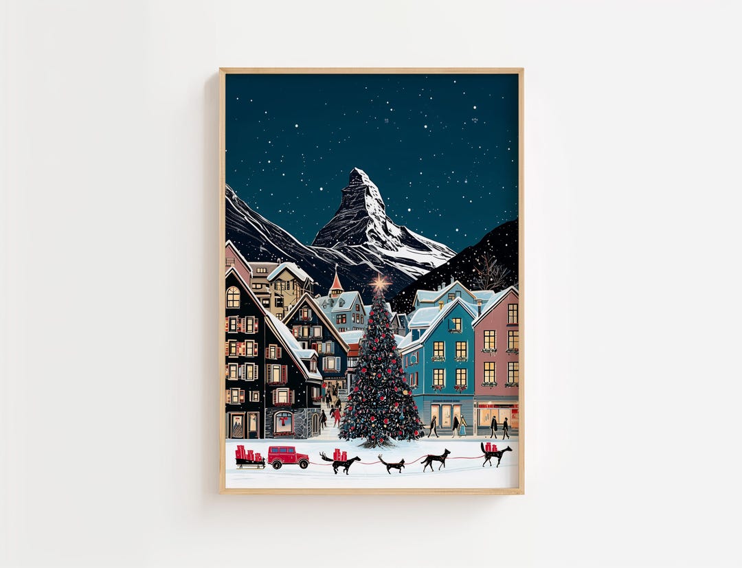 Zermatt Christmas Print, Matterhorn Poster, Swiss Mountain Wall Art ...