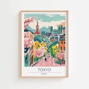 Tokyo Watercolor Painting, Traditional Travel Poster, Japan Wall Art, Tokyo Print, Wedding Gift, Birthday Present,