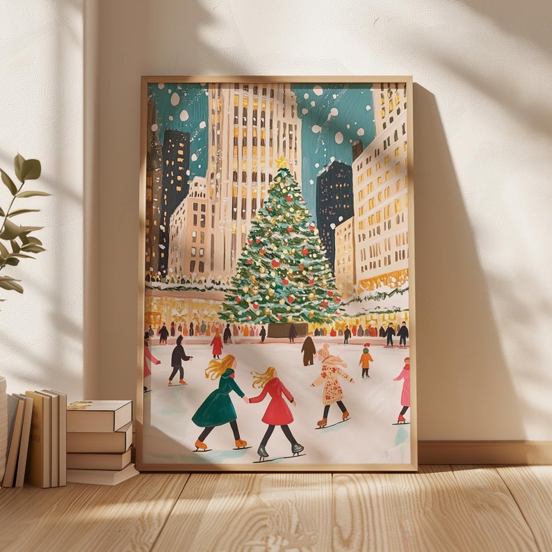 Ice Skating Print, Winter Wall Art, Printable Christmas Wall Art, Holiday Print, Winter Decor, DIY Christmas Decor