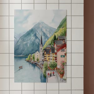 Hallstatt-affisch, akvarelltryck av Hallstatt, väggkonst i Österrike, resetryck, landskapskonst, landskapsdekor, present till nytt hem, resesouvenir bild 7