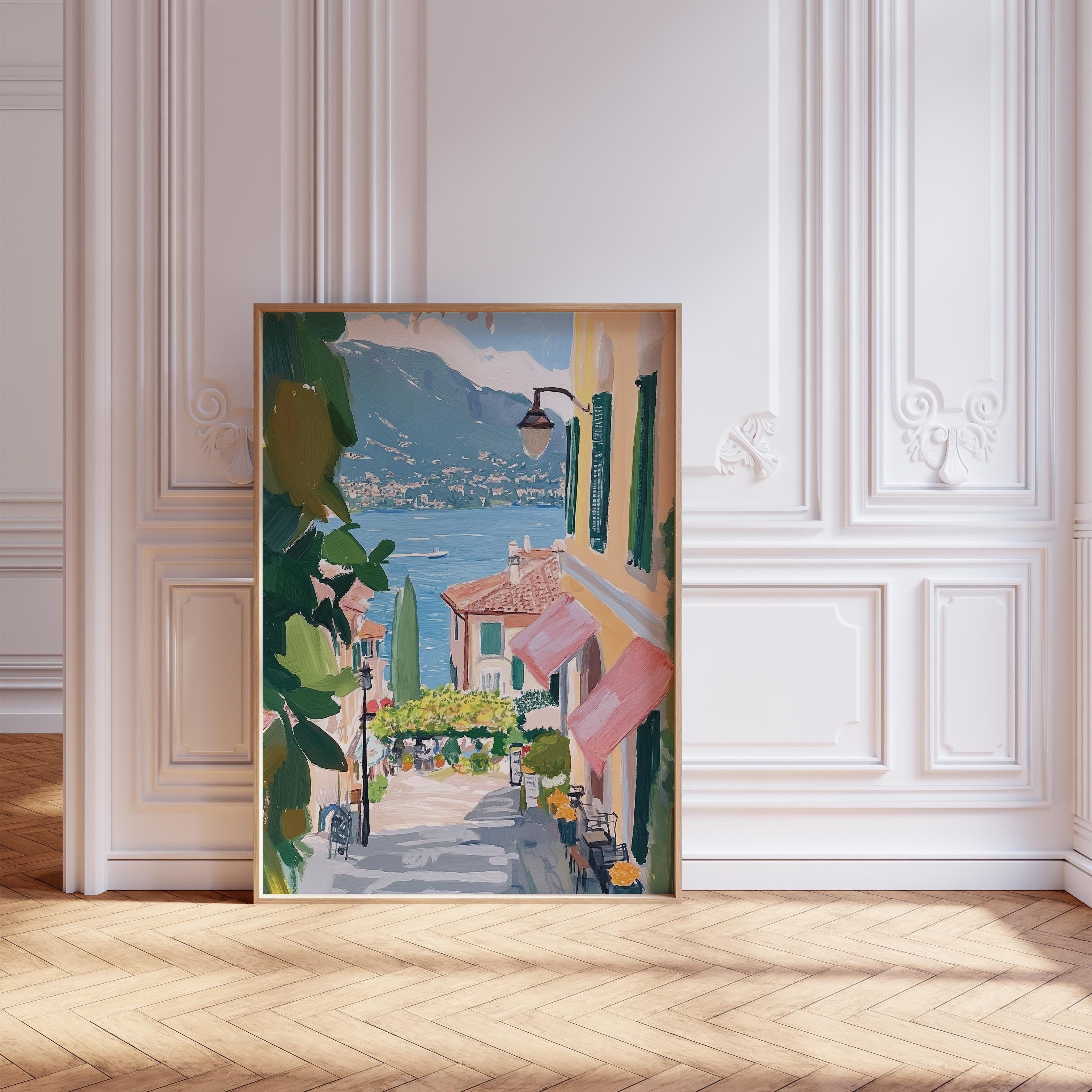 Lake Como Street Wall Art Watercolor Print, Italian Art, Bellagio Print ...