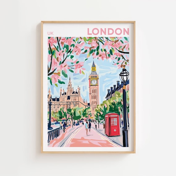 London Travel Print London Wall Art London Home Decor London Illustration Travel Poster Gift For London UK Home Decor