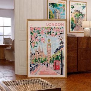 Impression de voyage à Londres, art mural de Londres, décoration d'intérieur de Londres, illustration de Londres, affiche de voyage, cadeau pour la décoration d'intérieur de Londres, Royaume-Uni image 2