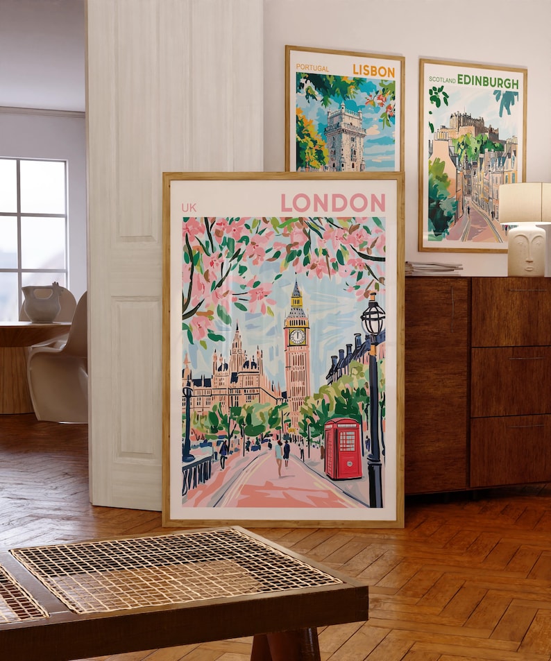 Impression de voyage à Londres, art mural de Londres, décoration d'intérieur de Londres, illustration de Londres, affiche de voyage, cadeau pour la décoration d'intérieur de Londres, Royaume-Uni image 2