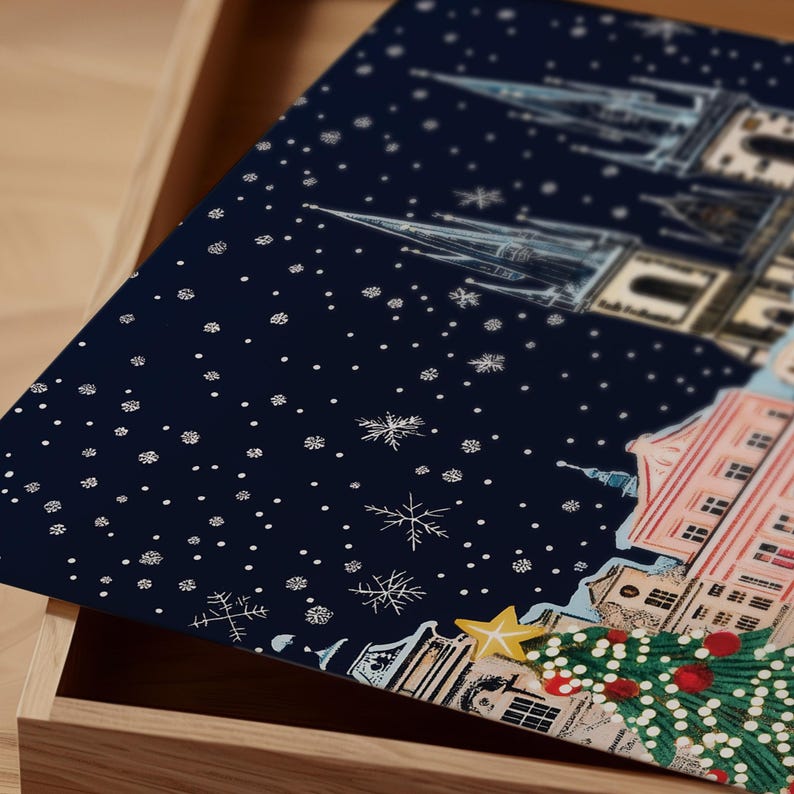 Praga en Navidad, póster navideño de Praga, impresión navideña de Praga, arte mural navideño, arte mural de Praga, Praga retro, regalo de Navidad imagen 7