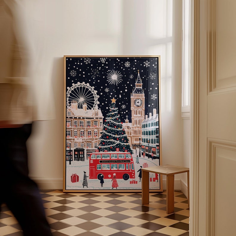 London, London at Christmas, London poster, London Christmas print, Christmas Wall Art, London Wall Art, London Retro, Christmas gift