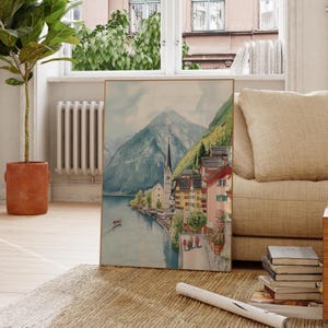 Hallstatt-affisch, akvarelltryck av Hallstatt, väggkonst i Österrike, resetryck, landskapskonst, landskapsdekor, present till nytt hem, resesouvenir bild 2