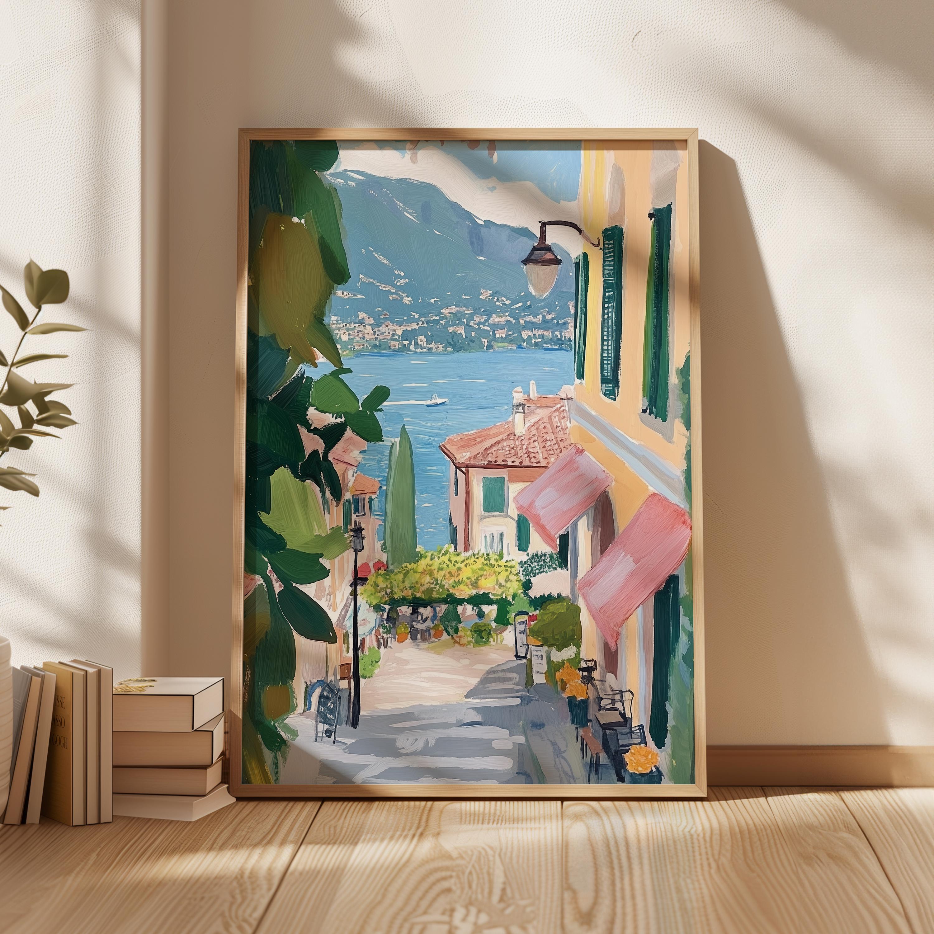 Lake Como Street Wall Art Watercolor Print, Italian Art, Bellagio Print ...