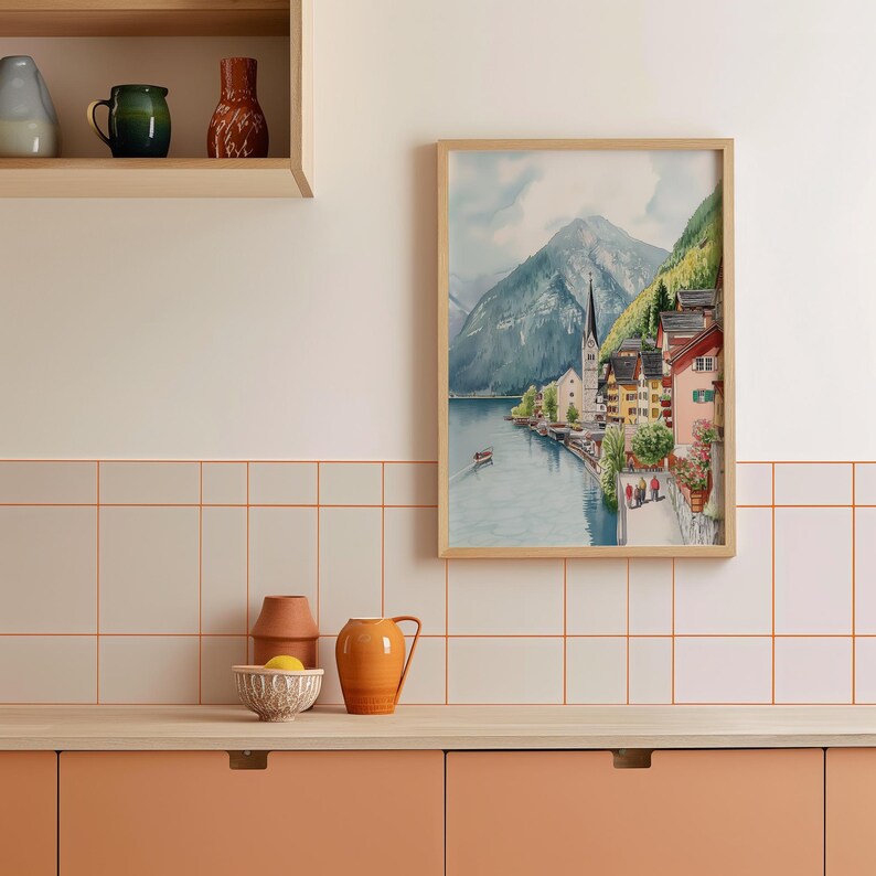 Hallstatt-affisch, akvarelltryck av Hallstatt, väggkonst i Österrike, resetryck, landskapskonst, landskapsdekor, present till nytt hem, resesouvenir bild 8