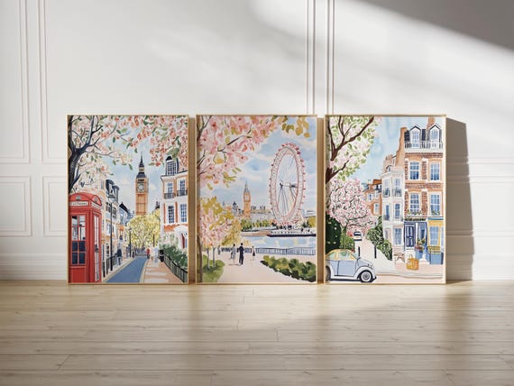 London Print Set of 3, London eye, notting hill, big ben, digital download, art print, London poster,housewarming,travel poster,travel gift,
