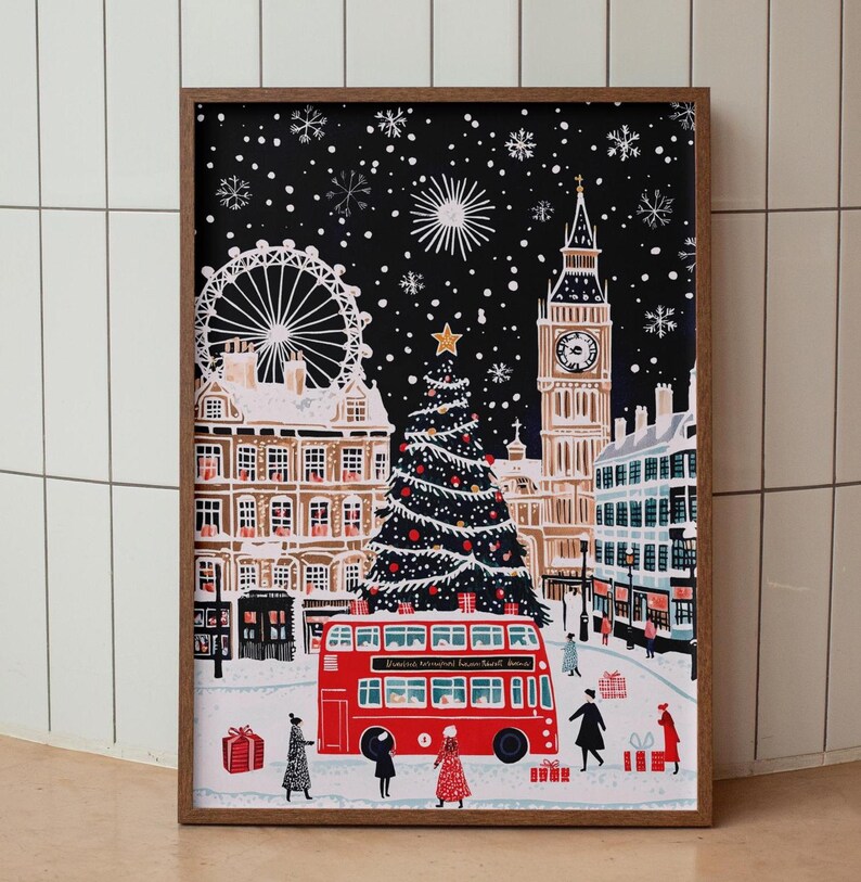 London, London at Christmas, London poster, London Christmas print, Christmas Wall Art, London Wall Art, London Retro, Christmas gift