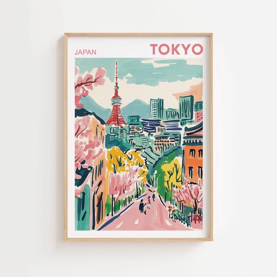 Tokyo Watercolor Painting, Tokyo Wall Art, Sakura Print Traditional Travel Poster,Japan Wall Art,Tokyo Print,Wedding Gift, Birthday Present