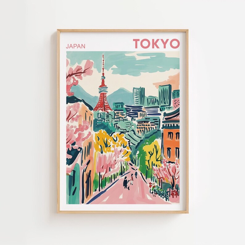 Tokyo Watercolor Painting, Tokyo Wall Art, Sakura Print Traditional Travel Poster,Japan Wall Art,Tokyo Print,Wedding Gift, Birthday Present