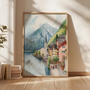Hallstatt-affisch, akvarelltryck av Hallstatt, väggkonst i Österrike, resetryck, landskapskonst, landskapsdekor, present till nytt hem, resesouvenir bild 5