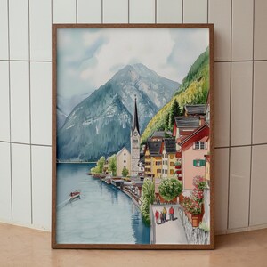 Hallstatt-affisch, akvarelltryck av Hallstatt, väggkonst i Österrike, resetryck, landskapskonst, landskapsdekor, present till nytt hem, resesouvenir bild 6