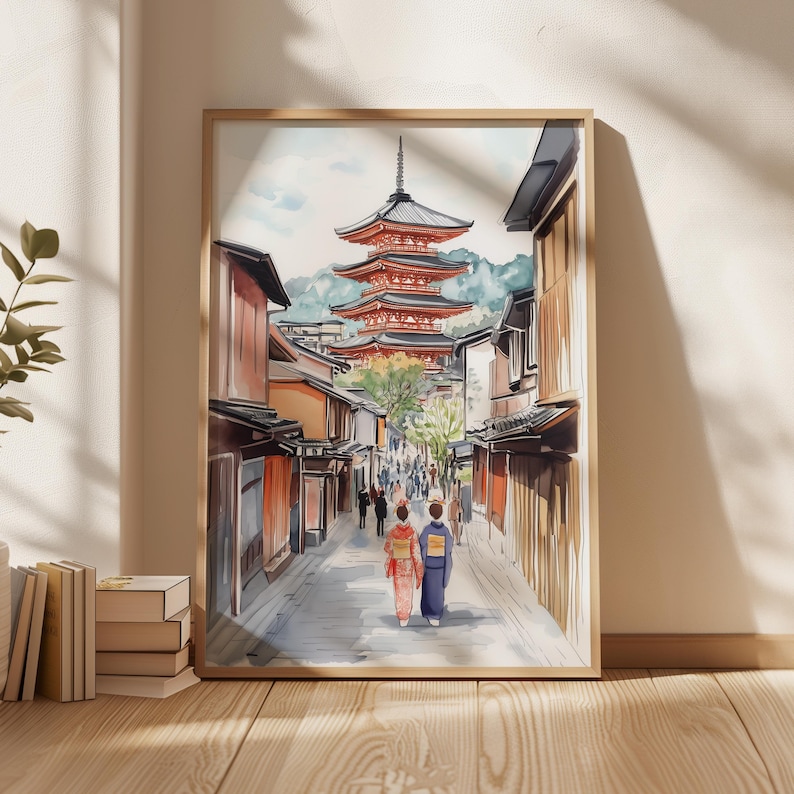 Kyoto Print, Japan Wall Art, Japan Art Print, Kyoto Cityscape, Watercolor Print, Japan Painting, Spring Wall Art, Japanese Art, Travel Gift