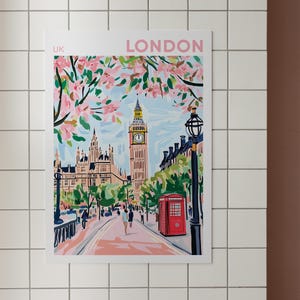 Impression de voyage à Londres, art mural de Londres, décoration d'intérieur de Londres, illustration de Londres, affiche de voyage, cadeau pour la décoration d'intérieur de Londres, Royaume-Uni image 9