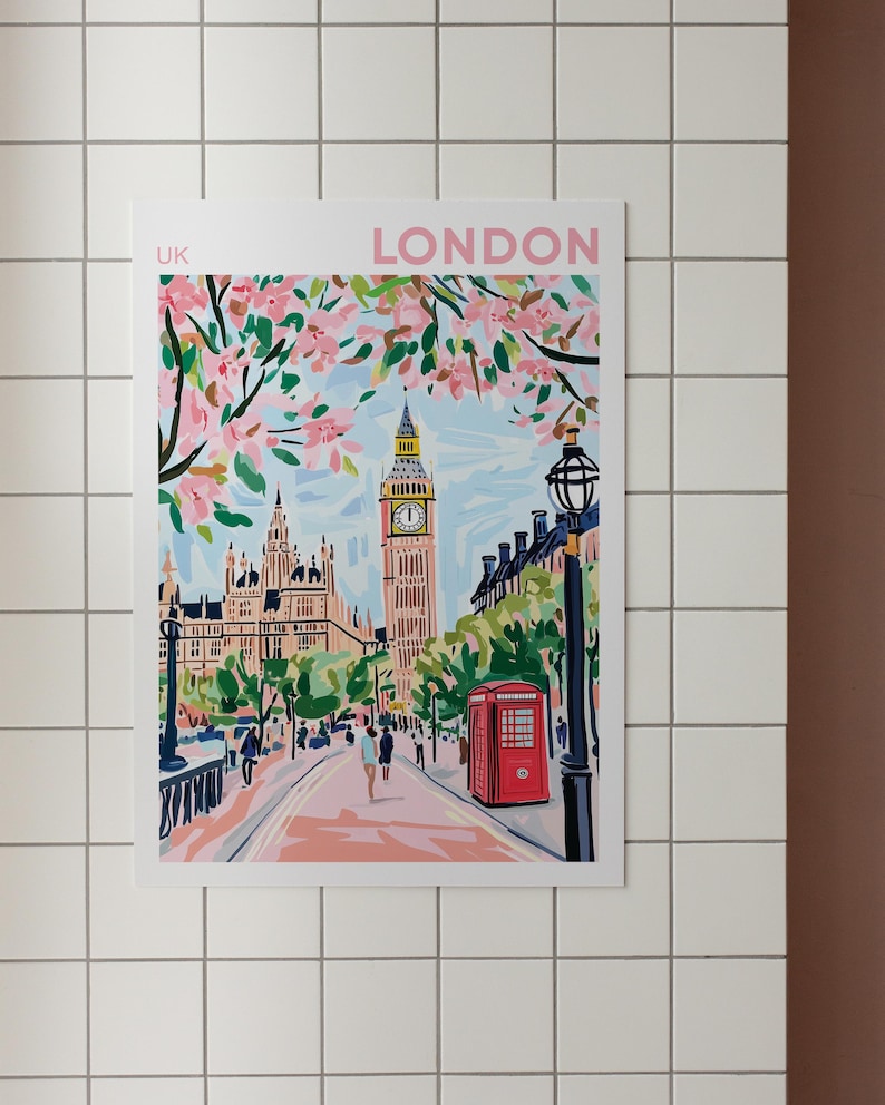 Impression de voyage à Londres, art mural de Londres, décoration d'intérieur de Londres, illustration de Londres, affiche de voyage, cadeau pour la décoration d'intérieur de Londres, Royaume-Uni image 9