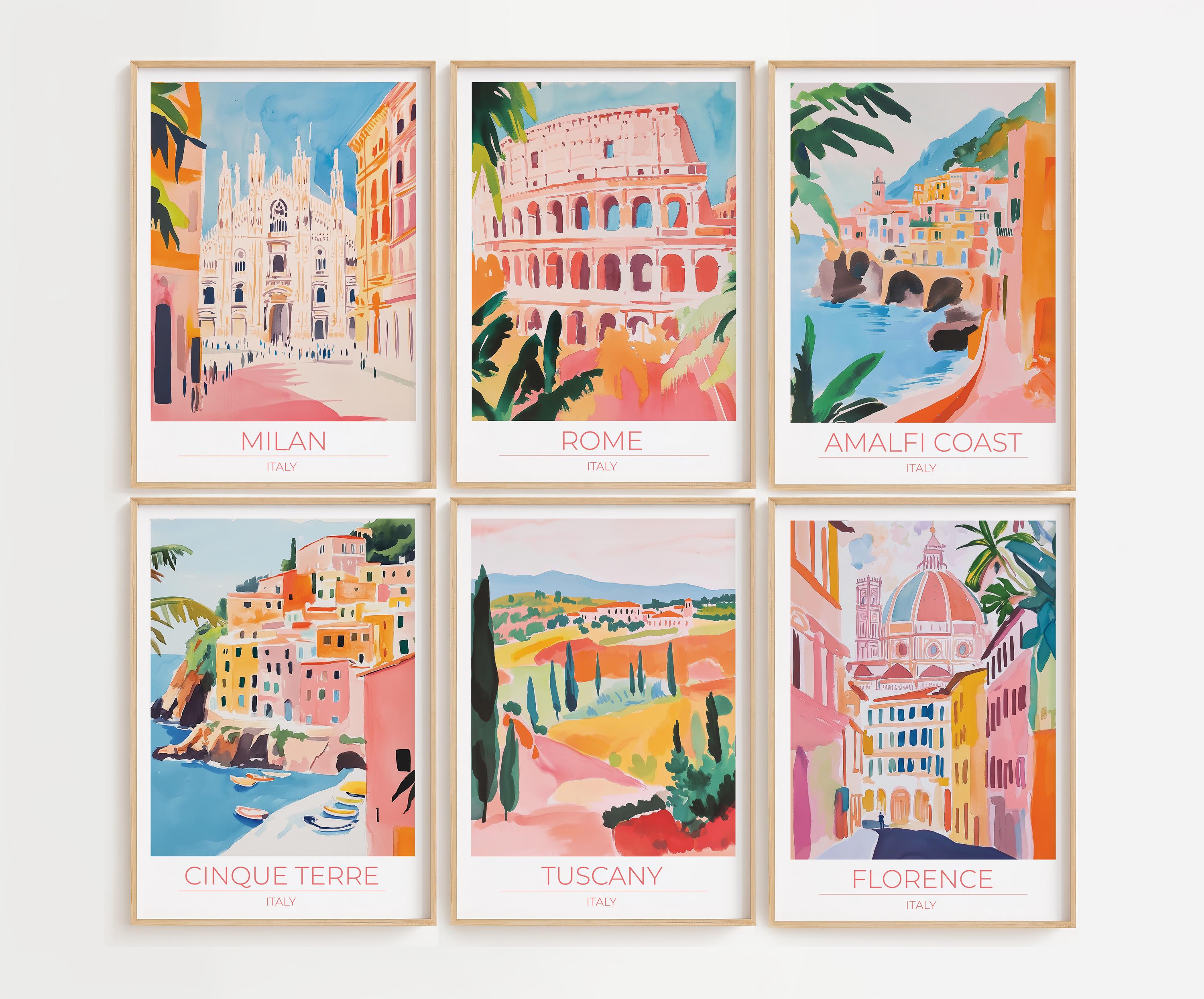 Italy Prints Set of 6 Printable Wall Art Positano Amalfi Rome Tuscany Florence Cinque Terre Digital Prints Gallery Wall Art INSTANT DOWNLOAD