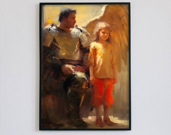Guardian Angel and Child, Tonalist, Impressionist, Christian Art, Biblical Art, Baptismal Gift, Modern Wall Art, Digital Download