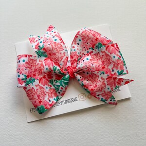 Pink Flower Hair Bow | Toddler Hair Bow | Girl Hair Clip | Spring Hair Bow | Girls Hair Accessory | Ribbon Hair Bow | Floral Bows