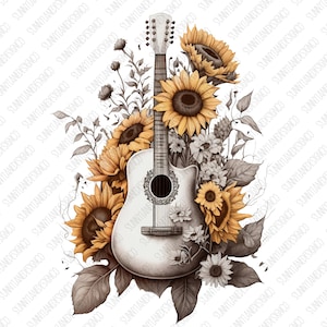 Guitar Sunflower PNG , Clipart, Sublimations, Western Sublimations, Designs Downloads, Shirt Design, Sublimation Download
