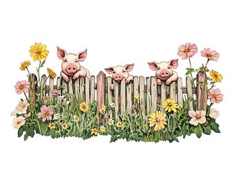 Pig and Flowers Design, Tshirt Print, Western PNG, Designs Downloads, Shirt Design, Sublimation Download
