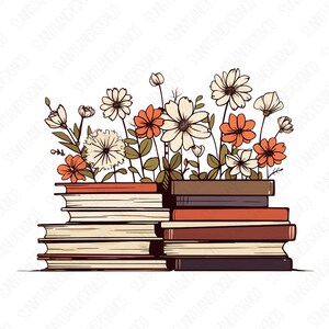 Flower Books Png, Book Png Design, Book Lover Png, Retro Aesthetic Art, Vintage Shirt Sublimation Digital Download