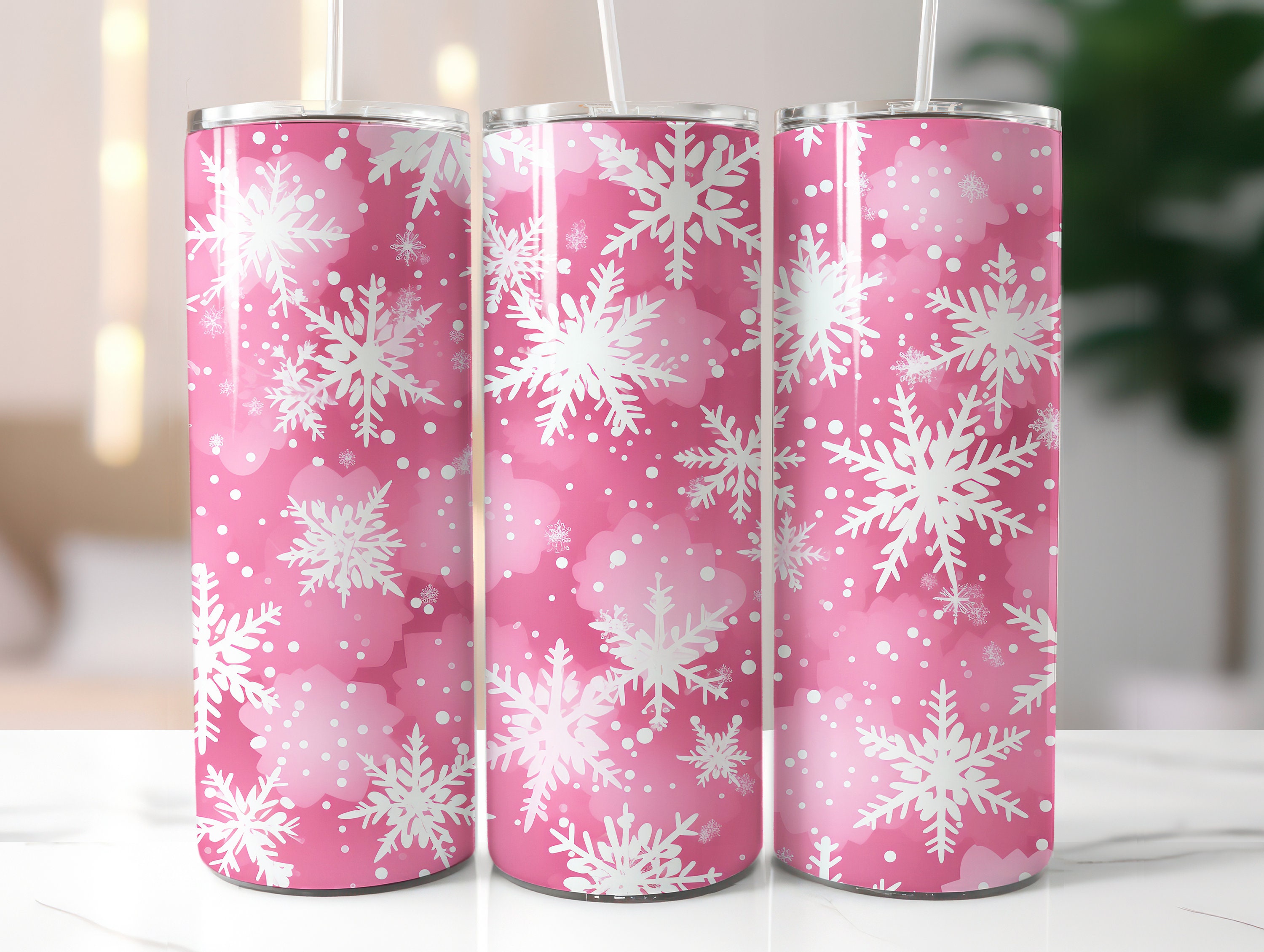 E2M White 20 oz. Tumbler - Full Wrap Snowflake Holiday Themed Laser  Engraving