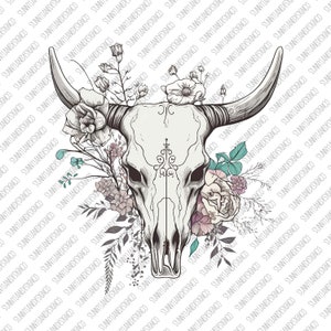 Western Cow Skull Flowers PNG Sublimations, Western Sublimations, Designs Downloads, Shirt Design, Sublimation Download