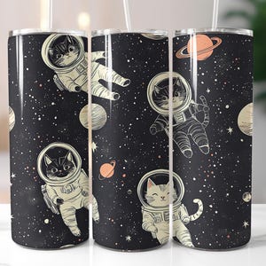 Space Cats Tumbler Wrap, Funny Cats Tumbler Design Black Cat Tumbler Png 20oz Skinny Tumbler Sublimation Design Seamless Digital Download