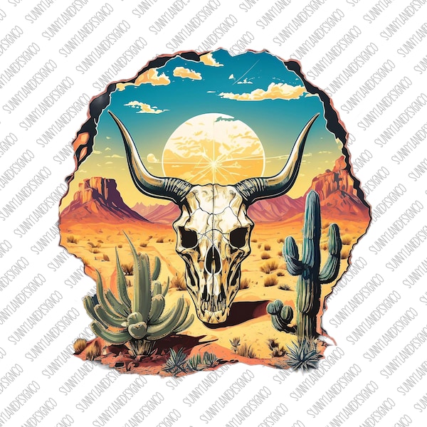 Cow Skull Western Desert, PNG Sublimations, Western Sublimations, Designs Downloads, Shirt Design, Sublimation Download