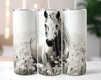 Horse Tumbler Wrap, Western 20oz Skinny Tumbler Sublimation Design, Black and White Tumbler Wrap, Instant PNG Digital Download