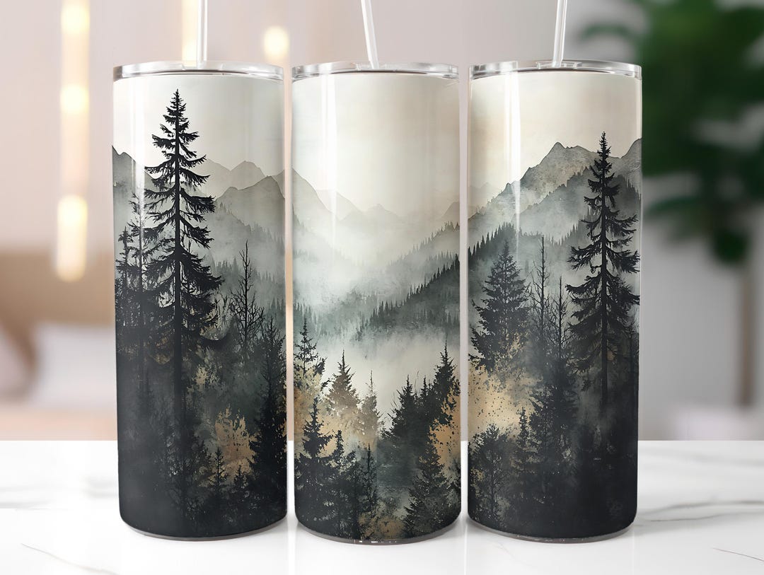 Pine Trees 20oz Skinny Tumbler Wrap, Mountains Nature 20 Oz Sublimation ...