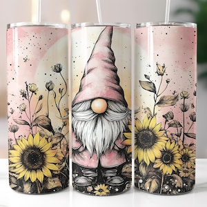 Gnomes Tumbler Wrap, Gnomes And Sunflowers 20oz Skinny Tumbler Sublimation Design, Digital Download
