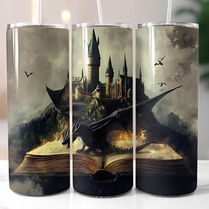 Dragon World Tumbler Wrap, 20 Unzen 30 Unzen Skinny Tumbler Wrap PNG, Zauberer Tumbler Design, Gerade Verjüngung, Zaubererschule, digitaler Download
