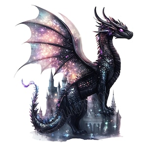 Clipart di acquerelli di draghi, PNG di draghi fantasy, download istantaneo di favole magiche, artigianato di carta, diario di spazzatura, scrapbooking