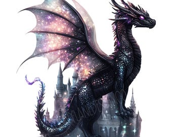 Dragons Watercolor Clipart, Fantasy Dragons PNG, Magical Fairytale Instant Download Paper Crafts Junk Journal Scrapbooking