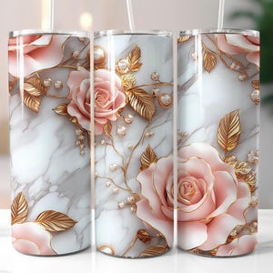 3D Flowers Tumbler Wrap, Pink Roses Tumbler png, 20oz Skinny Tumbler Sublimation Design, Instant PNG Digital Download