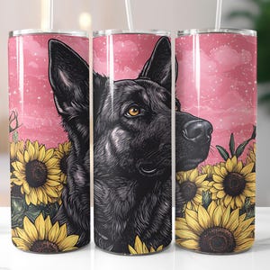 German Shepherd Dog Tumbler Wrap, Sunflower Tumbler Design, Black Dog Tumbler, 20oz Skinny Tumbler Sublimation Design Seamless