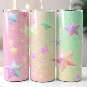 Stars Rainbow Tumbler Wrap, Digital Download, Skinny Tumbler Sublimation Design, Instant PNG