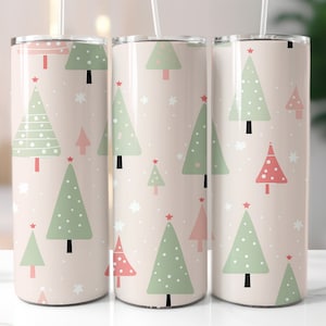 Pink Christmas Tree Tumbler Sublimation Designs, 20 Oz Tumbler Wrap, Snow Tumbler Designs, Watercolor Png Digital Files Holiday Tumbler